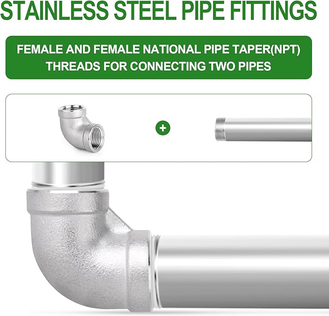 TAISHER 2PCS 304 Stainless Steel 90 Degree elbow,1-1/2" NPT Female Pipe to 1-1/2" NPT Female 304 Stainless Steel Pipe Fitting