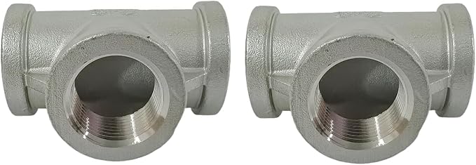 2Pcs Stainless Steel Pipe Fittings 3/4 NPT Tee, Metal Plumbing Fittings, 304 Stainless Steel 3-Way T-Shaped Connector, Corrosion-Resistant Tee Fittings for Water Gas Oil Pipeline