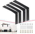 CLT Black Shelf Bracket, 16” Quarter Inch (1/5") Thick- Max Load: 440 lb Industrial Modern Farmhouse Heavy Duty Corner Brace Joint Right Angle Bracket for Table Bench, Space Saving DIY, Pack of 4