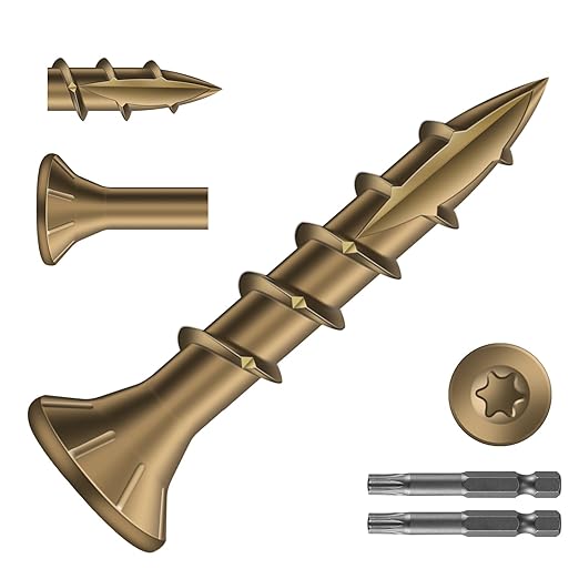 #8 x 1 Inch Deck Screws (1410Pcs) 6lb. Carbon Steel, Yellow, Flat Head, Rust Resistant epoxy Coated, with T25 Star Bit