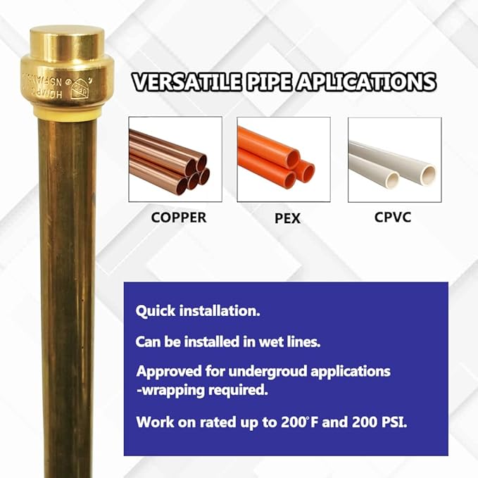 HQMPC 1" Push Fit PEX End Cap, Push-to-Connect,No Lead Brass Plumbing Fittings for Copper, CPVC 2Pcs Disconnect Clip Included …