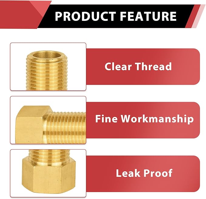 (Pack of 2) EFIELD 1/2" Male Pipe(NPSM) x 1/2" Female Pipe(NPSF) Extension Brass Fitting Adapter, 40MM LengthHex Connector with Sealing Tape (Length 40MM, 2),(NPT134)