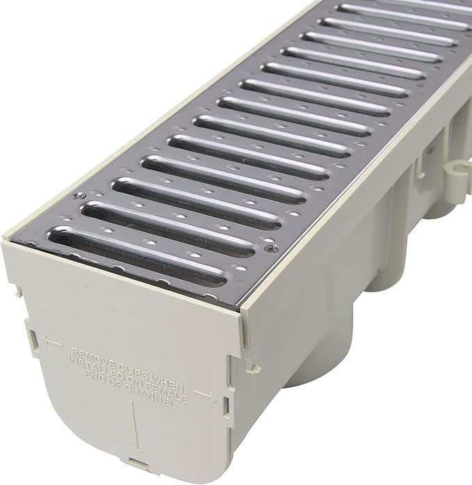 NDS Pro Series Channel Drain Kit, 5-1/2 in. X 39-3/8 in. Deep Profile Channel, Galv. Steel Grates, End Caps/Outlet, 5 in.