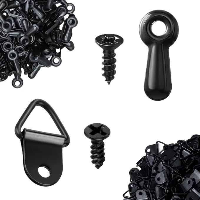 600PCS Picture Frame Hardware Backing Clips & Hangers Set with Screws, Small D Rings Tie Down Anchor Fasteners for Frames