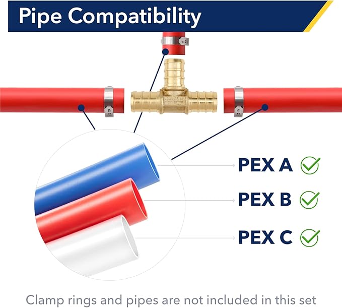 1/2" PEX Tee Brass Pipe Fitting (10Pack) - Anti-Corrosion, Lead-Free, 5 Year Warranty, Multiple Certifications, Easy Installation for Plumbing Repairs and Home DIY