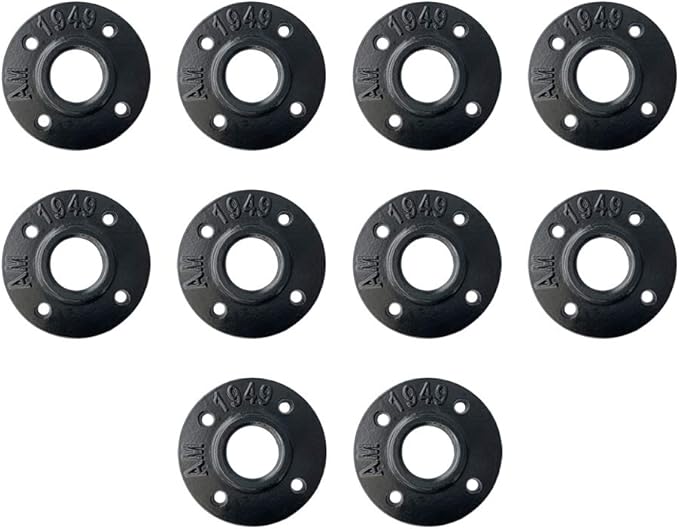 GeilSpace Floor Flange, Malleable Iron Pipe Fittings - Vintage DIY Industrial Shelving, Industrial Decor, Furniture DIY (1", Black)
