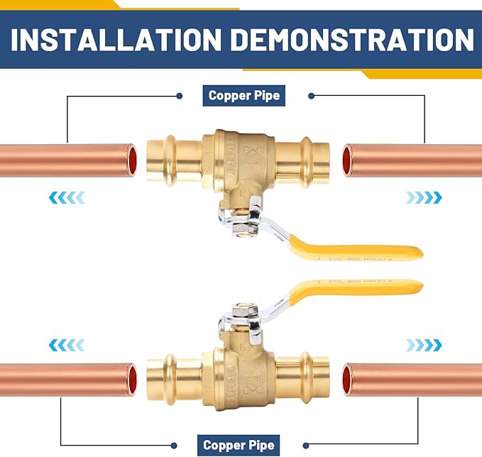 10 PACK - Propress Fittings 1/2 Ball Valves, 1/4-Turn Full Port Leak-Proof Stop Ball Valve, Lead-Free Brass with EPDM O-Ring for Copper Pipe, Easy Press Fittings Installation