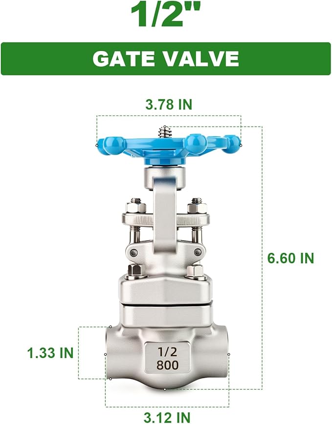 TAISHER 1PCS Forging of 304 Stainless Steel Weld Gate Valve, 1/2" OD Rotary Sluice Valve With Wheel Handle, For Water, Oil, Gas