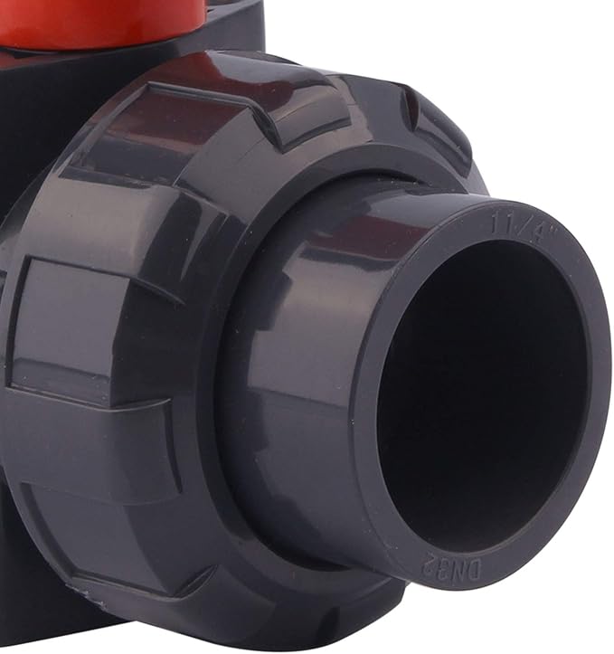 DERNORD PVC True Union Ball Valve with Full Port, EPDM O-Rings, and Reversible PTFE Seats,Rated at 200 PSI (1 1/4 inch Socket)
