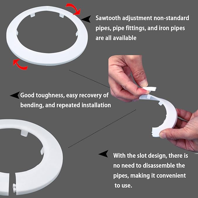 75mm Pipe Cover Decoration; Fit 2.95" Outer Diameter Pipe/Hole; White PP Plastic Escutcheon Collar; Snap-on Water Escutcheon Plate for Bathroom Kitchen Wall Tube Decor 1Piece