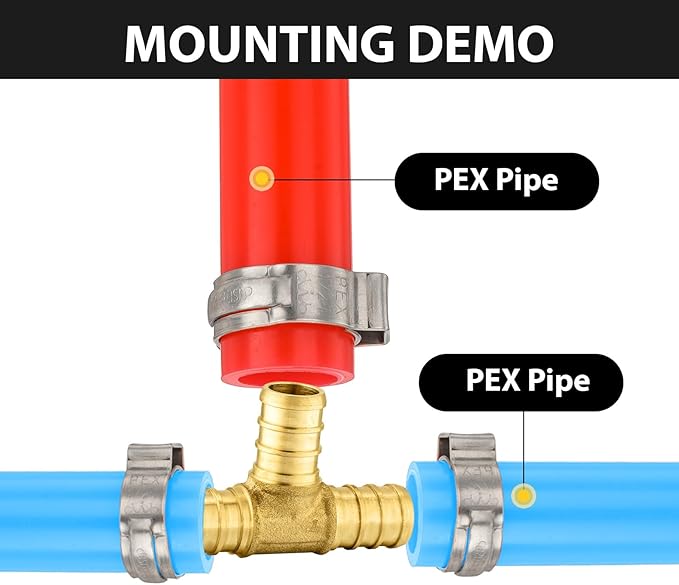 500-Pack Foskan PEX Fittings, 3/4" PEX Tee, Brass Barb Crimp PEX Fittings for Hot or Cold Water Distribution