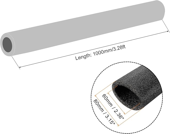 MECCANIXITY Foam Tube Sponge Protective Sleeve Black Seal Sleeve Polyethylene Pipe 60x80mm(2.36x3.15 Inch) for Pipe Insulation, Pack of 2