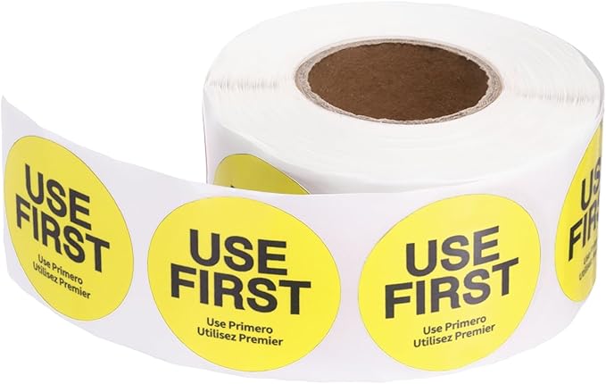 PATIKIL 500 Pcs USE First Stickers, 2 inch Round Use First Stickers Food Service Circle Inventory Control Adhesive Labels for Food Service Kitchen Restaurants Retail Storage Date, Yellow