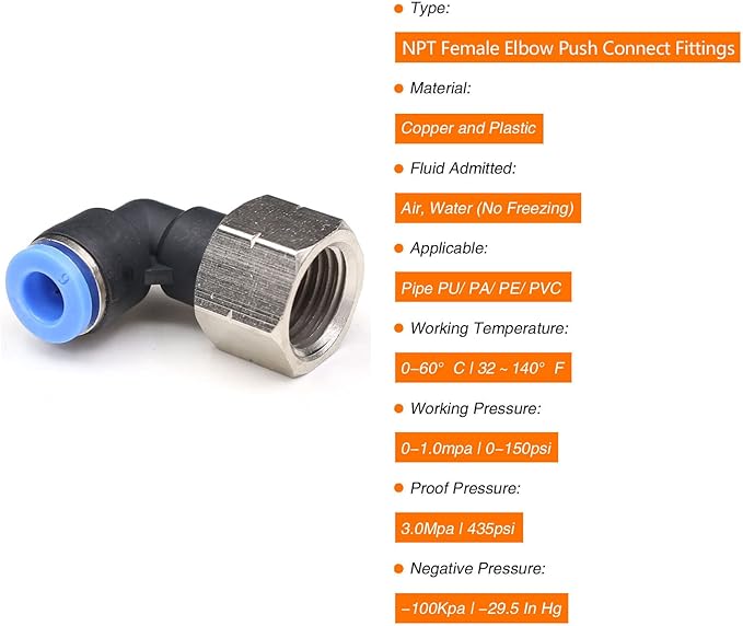 CEKER 6mm Tubing x 3/8" Npt Female Thread Elbow 90 Degree Push to Connect Fittings Air Fittings Pneumatic Quick Connect Fitting Airlines Push In Connectors Tube Fittings 5Packs