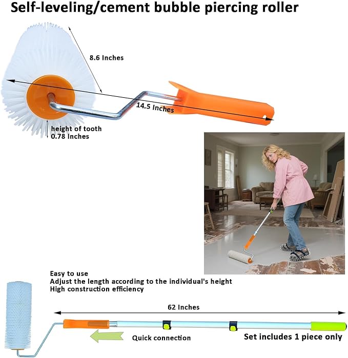 Self Leveling Concrete Epoxy Floor Tool Kit Spiked Roller for Self Leveling Epoxy Squeegee Garage Hard Floor Reconstruction