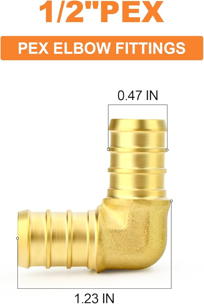 GASHER 10Pcs No Lead Brass 1/2" Pex Elbow Fittings, 1/2 Inch Pex Fittings for Pex Tubing