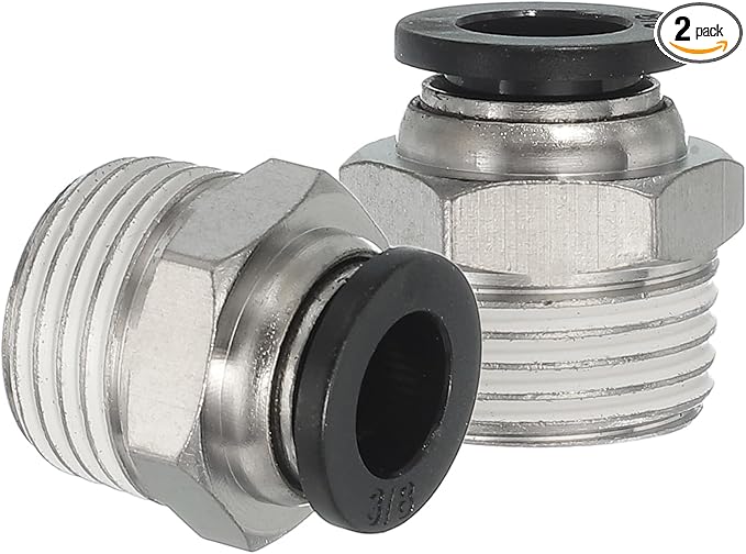 MECCANIXITY 2 Pcs NPT Push to Connect Air Fittings, Male Straight 3/8" Tube OD x 1/2" NPT Thread Air Quick Connector Coupling Adapter for Gas Hose Pneumatic Tools, Black