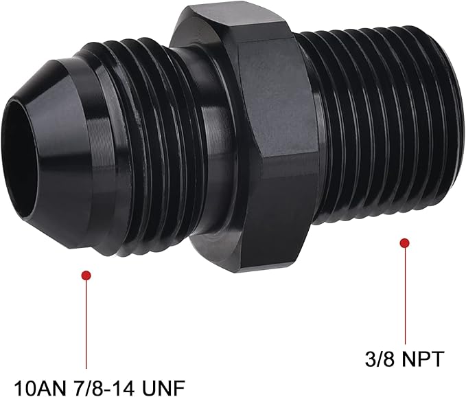EVIL ENERGY 10AN Male Flare to 3/8" NPT Pipe Fitting Adapter Aluminum Straight Black 4PCS