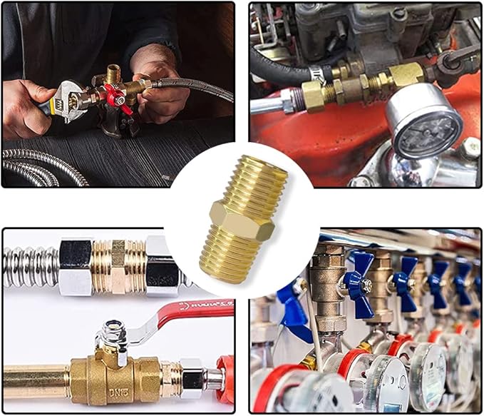 Hooshing 10PCS 1/8" x 1/8" NPT Male Brass Nipple Solid Brass Pipe Adapter Fittings Equal Nipples Connectors