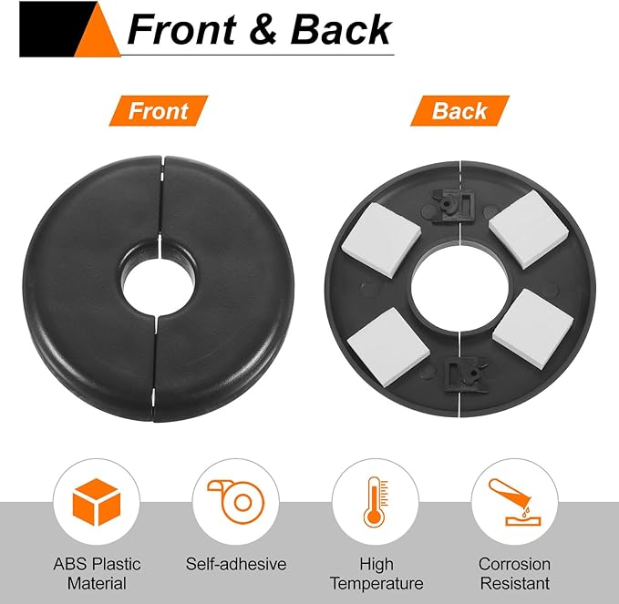 HARFINGTON 2pcs Wall Split Flange 26.5mm/1" Self-Adhesive Plumbing Cover Plates ABS Plastic Round Escutcheon Plate Buckle Design for Water Pipe Bathroom Kitchen Decoration, Black