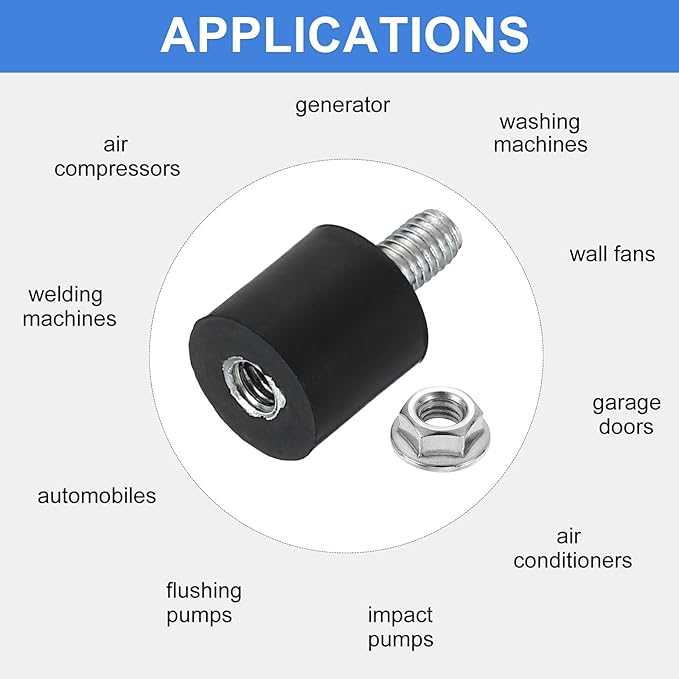 uxcell M3 Rubber Mounts, 8Pcs 8x8mm(DxH) Rubber Cylindrical Anti Vibration Isolator Shock Absorber with Lock Nuts for Car Bobbin Generator Air Compressors