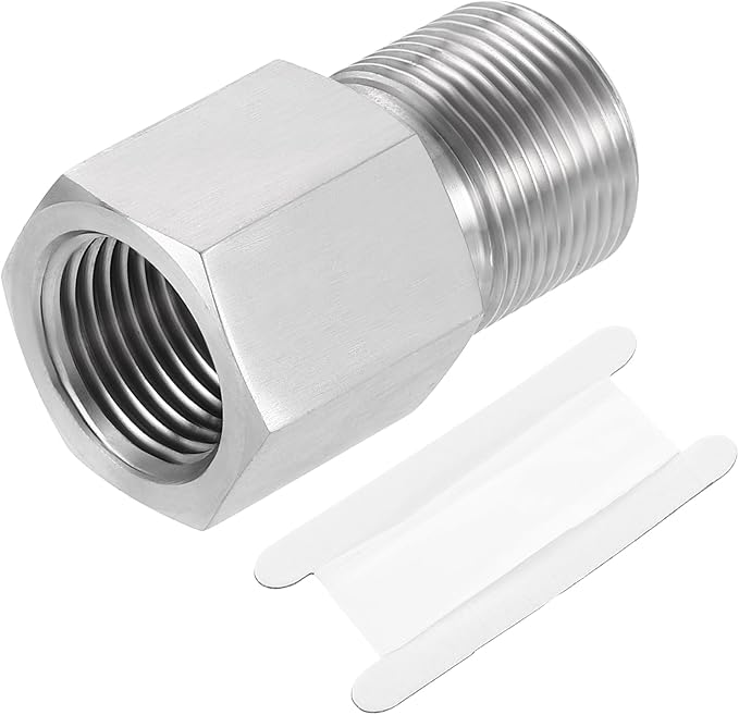 uxcell Pipe Fitting Reducing Adapter, M24 Male x 1/2" NPT Female 304 Stainless Steel Reducer Connector for Water Oil Air Pressure Gauge, Silver