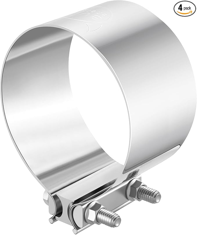 EVIL ENERGY 5.0 Inch Exhaust Clamp, Butt Joint Band Clamp Sleeve Coupler Stainless Steel for Pipes, Mufflers, Catalytic Converters 4PCS