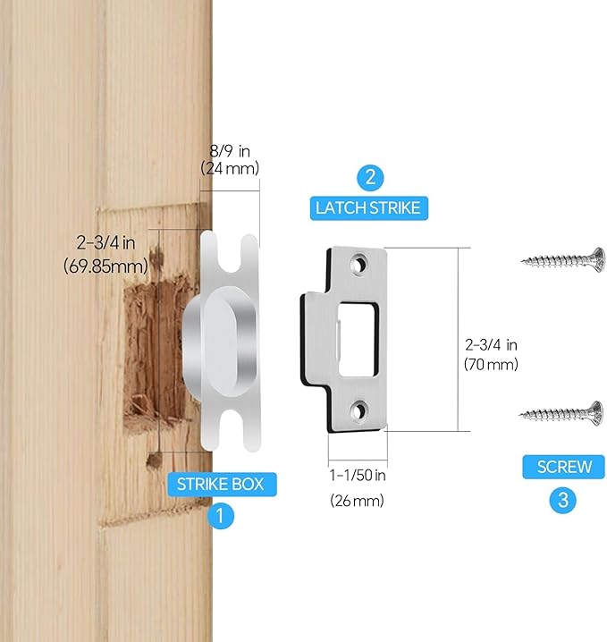 Entry Door Lock Latch Deadlatch Bolt deadbolt Latch Adjustable 2-3/8" or 2-3/4" Size 60/70mm Fit 45° Rotating Angle Door Lock and Lever Door (2, 45D)