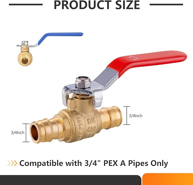 10 PCs HeSun 3/4 Inch PEX A Expansion Ball Valve,Brass Shut Off Valve for Hot and Cold Water, Fit PEX A Expansion Pipe, ASTM F1960,Red&Blue(VALVE238-10)