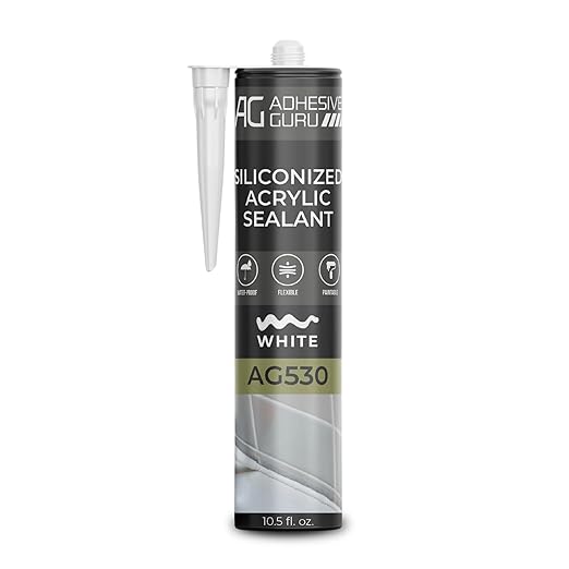 Adhesive Guru AG530 Siliconized Acrylic Sealant (10.5 fl oz), Waterproof Paintable Caulk for Bathtubs, Windows, Showers, Indoor Outdoor Caulking Weatherproof, White - 1 Pack