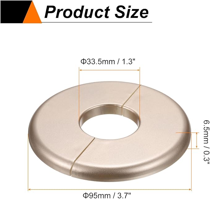 HARFINGTON 8pcs Wall Split Flange 33.5mm/1.3" Self-Adhesive Plumbing Cover Plates ABS Plastic Round Escutcheon Plate Buckle Design for Water Pipe Bathroom Kitchen Decoration, Gold Tone
