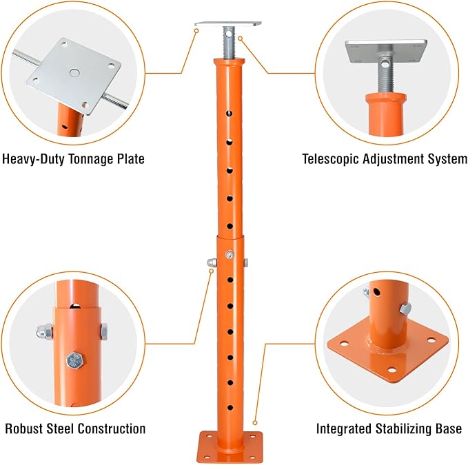 Adjustable Support Jack Post, 4-Pack 2-Ton Screw Jack Stand for House Floor Leveling, Beam Support, Deck & Shed Leveling, 4400 lbs Capacity, 19 to 36 Inch, Orange