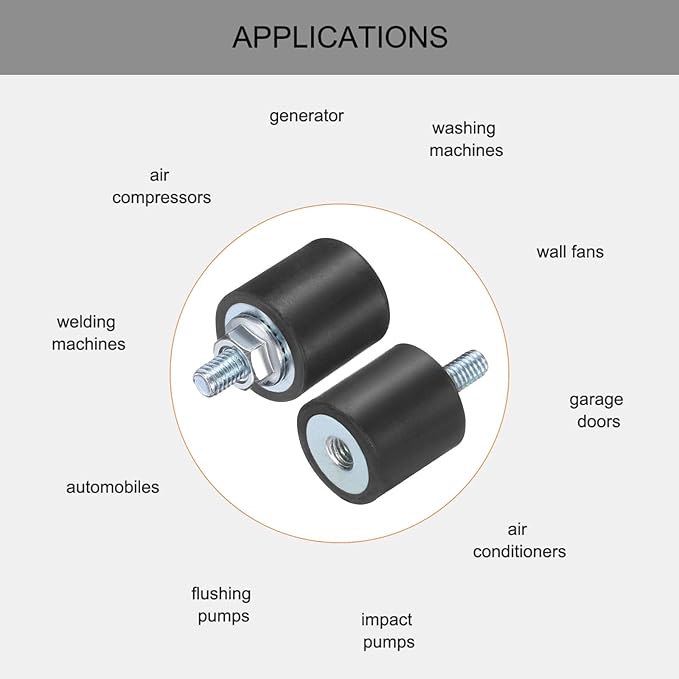 uxcell 6pcs M4x10mm Rubber Isolator Mounts with Studs 15x15mm Male Female Vibration Shock Absorber Zinc Plated Cylindrical Thread Mounts Anti Vibration Isolators with 6pcs M4 Lock Nuts