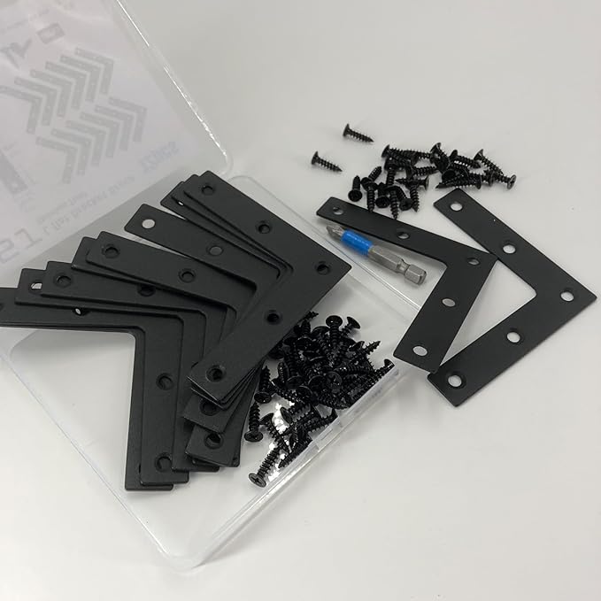 QSJ 12 Pcs L Flat Straight Brackets Corner Bracket Set 3.15'' Bracket Brace Mending Plate Stainless Steel for Wood