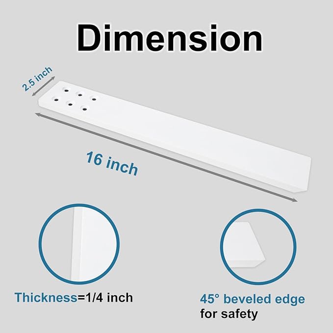 Countertop Support Bracket 3 Pack 16" Lx 2.5" W Hidden White Knee Wall Support Countertop Bracket 3/8" Thick Heavy Duty for Quartz/Granite/Wood/Concret Countertops Screws Included