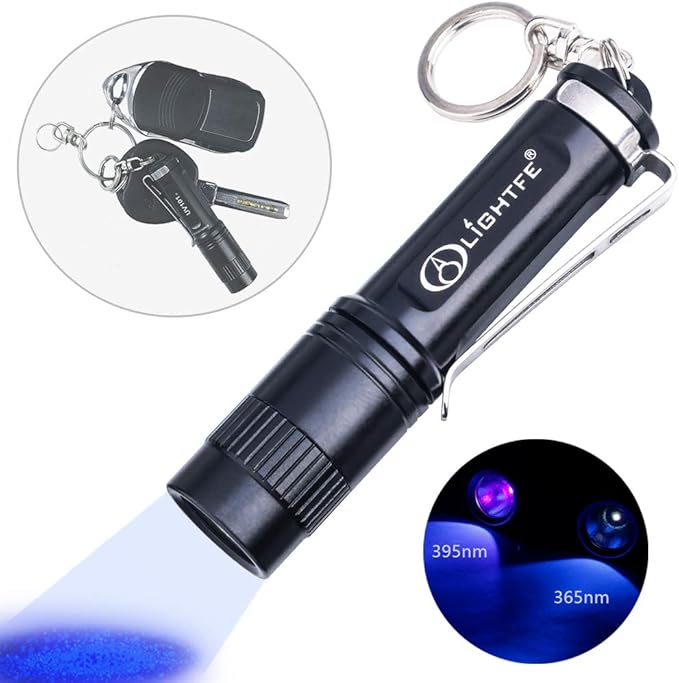 LIGHTFE Black light UV Light Keychain Flashlight with High Power UV 395nm LED Source High Power and Strong Beam for Pet Urine Detector Light, UV Glue Curing,Professional Art Repairing…
