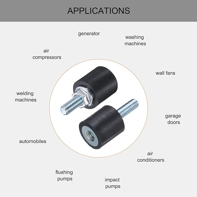 uxcell 6pcs M5x15mm Rubber Isolator Mounts with Studs 15x15mm Male Female Vibration Shock Absorber Zinc Plated Cylindrical Thread Mounts Anti Vibration Isolators with 6pcs M5 Lock Nuts