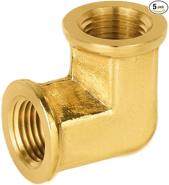 (Pack of 5) EFIELD 1/8" FNPT X1/8" FNPT 90 Degree Barstock Street Elbow, Female to Female Brass Pipe Fittings,(NPT106)