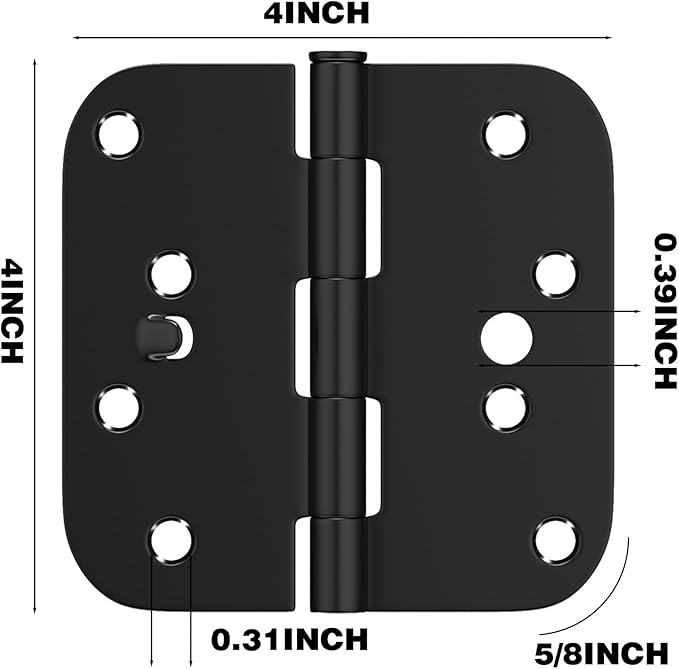 goldenwarm Black Door Hinges 4inch 3 Pack Security Door Hinges, Interior/Exterior Matte Black 4" Hinges with 5/8" Radius Corner for Doors Reversible Full Mortise Combination