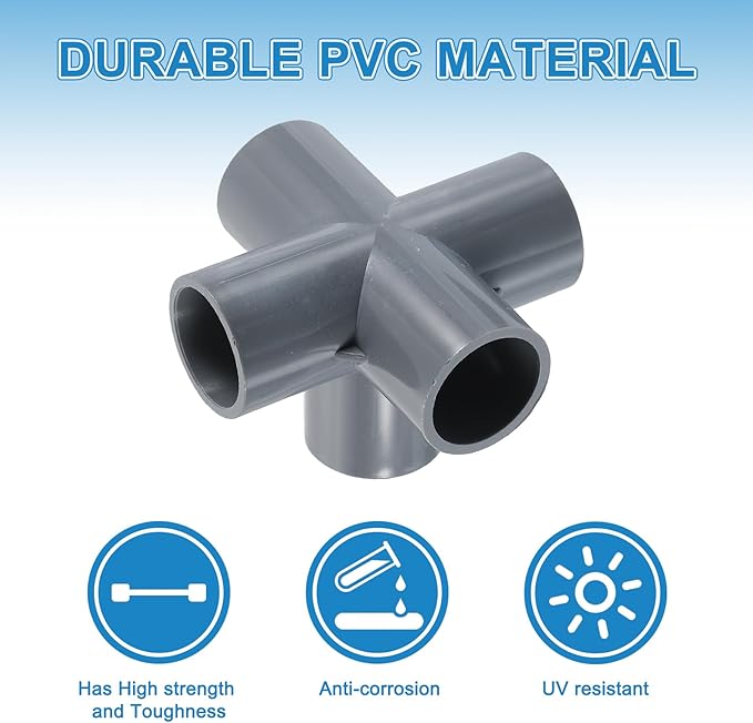 uxcell 3/4" PVC Fittings, 6 Pcs 5 Way Elbow Connector Elbow PVC Furniture Fittings Corner Fitting for Water Supplies PVC Furniture DIY Shelf Greenhouse Tent Connection, Grey