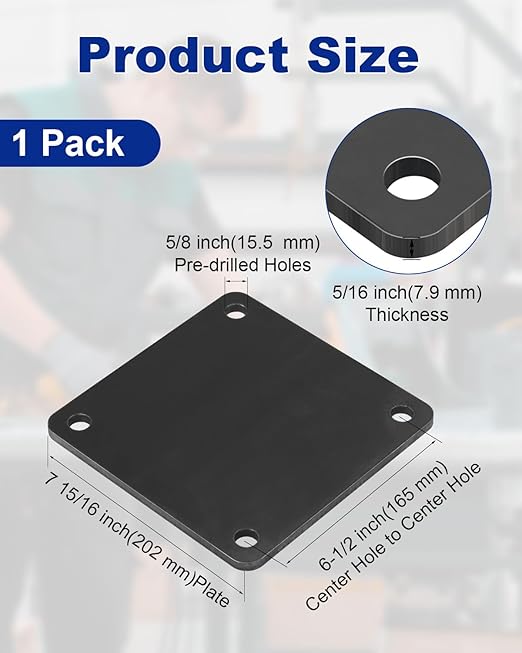 Rocaris 1 Pcs 8 X 8 X 5/16 Inch A36 Steel Plate Hot Rolled, Steel Base with 4 Holes Metal Square for Construction Boards, Structure Support, Weldable Square and Industrial