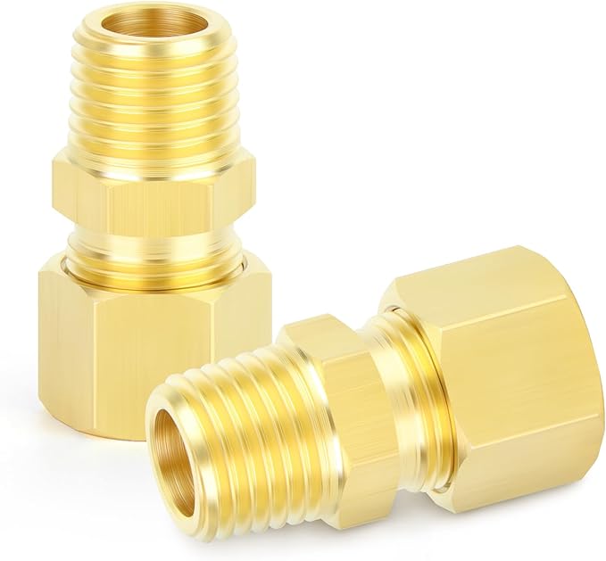 GASHER 5PCS Brass Compression Tube Pipe Fitting Connector, Straight Coupling Adapter 1/2" Tube OD x 3/8" NPT Male Connector