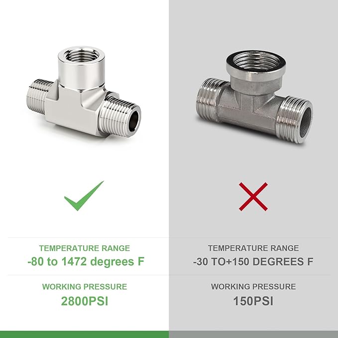 TAISHER 1PCS Forging of 304 Stainless Steel Tee Pipe Fittings, 1/2" NPT Male x 1/2" NPT Female x 1/2" NPT Male Pipe Fittings, Female Branch Tee