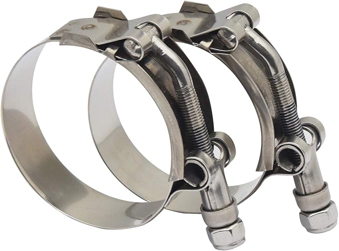 ROADFORMER 52mm - 60mm T-Bolt Hose Clamp - Working Range 2.06" - 2.36" for 2.25" Hose Outside Diameter, Stainless Steel Bolt and Nylon Insert Locknut (52mm - 60mm, 2 pack)