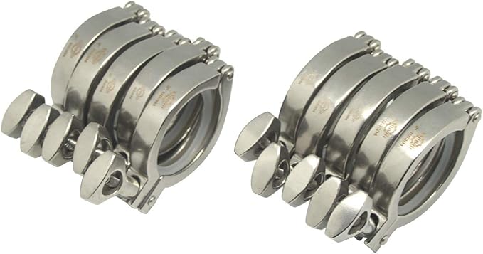 QiiMii Single Pin Heavy Duty 10 Pcs Tri Clamps with Wing Nut Ferrule TC 2 Inch Stainless Steel 304 Sanitary Fittings with Silicone Gasket