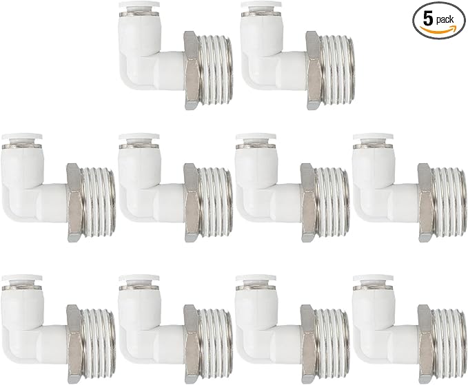 PATIKIL Push to Connect Fitting, 5 Pack Pneumatic Air Elbow Quick Connector 1/2"PT Male Thread x 6mm Tube 90 Degree Connect Tubing Elbow Air Tube Fitting Pneumatic Quick Adapter, White