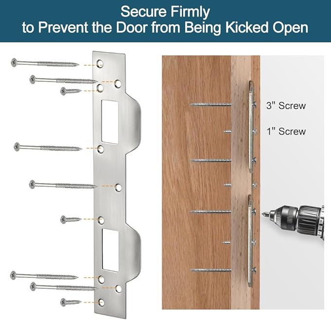 Door Strike Plate Double Holes, with Reinforced Torx/Star Screws & Bit, Heavy-Duty Latch Reinforcement Plate Security Striker for Exterior Interior Door (1, Satin Nickel)