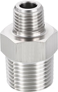 1 Pack 304 Stainless Steel Male to Male Adapter, 3/8" Male NPT x 1/8" Male NPT Hex Nipple Pipe Extension Fitting for Industrial, Automotive, Fluid Transfer, Home Gardening, Water