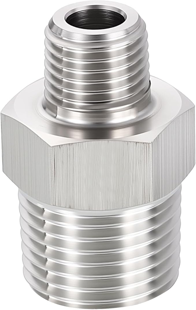 1 Pack 304 Stainless Steel Male to Male Adapter, 3/8" Male NPT x 1/8" Male NPT Hex Nipple Pipe Extension Fitting for Industrial, Automotive, Fluid Transfer, Home Gardening, Water