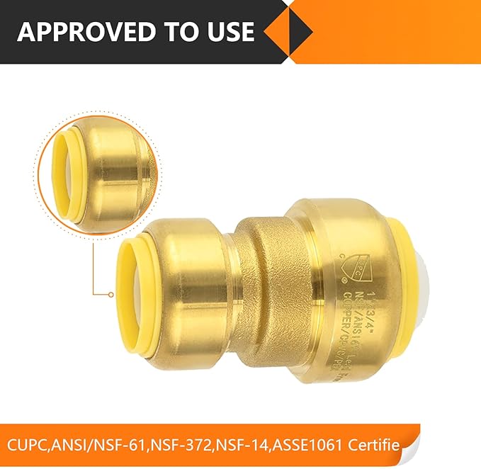 40-Pack HeSun Pushfit Coupling, 1"x3/4" Push to Connect Plumbing Fittings with Disconnect Clip, Brass Push-fit Fittings for PEX, Copper, CPVC, PE-RT Pipes(PF144-40)